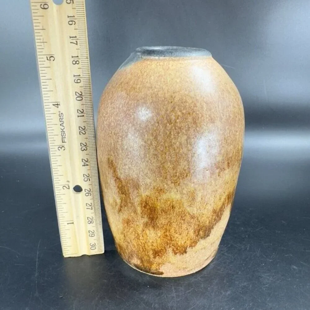 Vintage Hand Made Pottery Vase Vessel Brown‎ Drip Glaze Artists Marked Vase VTG